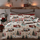 Furn. Jolly Santa Christmas Double Duvet Cover Set Cream/Red