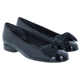 Gabor Amy Leather Ballet Pump With Patent Toe and Bow in Black
