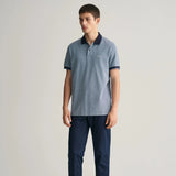 Gant 4-Colour Oxford Piqué Polo Shirt in Dusty Blue Sea
