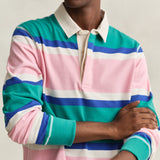 GANT Block Striped Rugger Polo Top In Aqua Blue