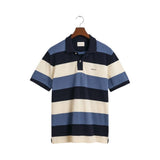 GANT Blue Striped Piqué Polo In Blue, White Blocks
