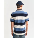 GANT Blue Striped Piqué Polo In Blue, White Blocks