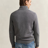 GANT Casual Cotton Half-Zip Sweater In Dark Grey Melange