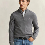GANT Casual Cotton Half-Zip Sweater In Dark Grey Melange