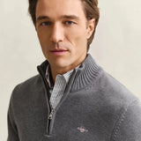 GANT Casual Cotton Half-Zip Sweater In Dark Grey Melange