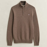 GANT Casual Cotton Half-Zip Sweater In Dark Hazelnut Melange