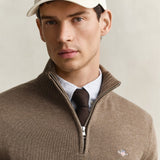 GANT Casual Cotton Half-Zip Sweater In Dark Hazelnut Melange