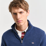 GANT Casual Cotton Half-Zip Sweater In Dark Jeans Blue Melan