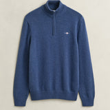 GANT Casual Cotton Half-Zip Sweater In Dark Jeans Blue Melan