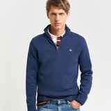 GANT Casual Cotton Half-Zip Sweater In Dark Jeans Blue Melan
