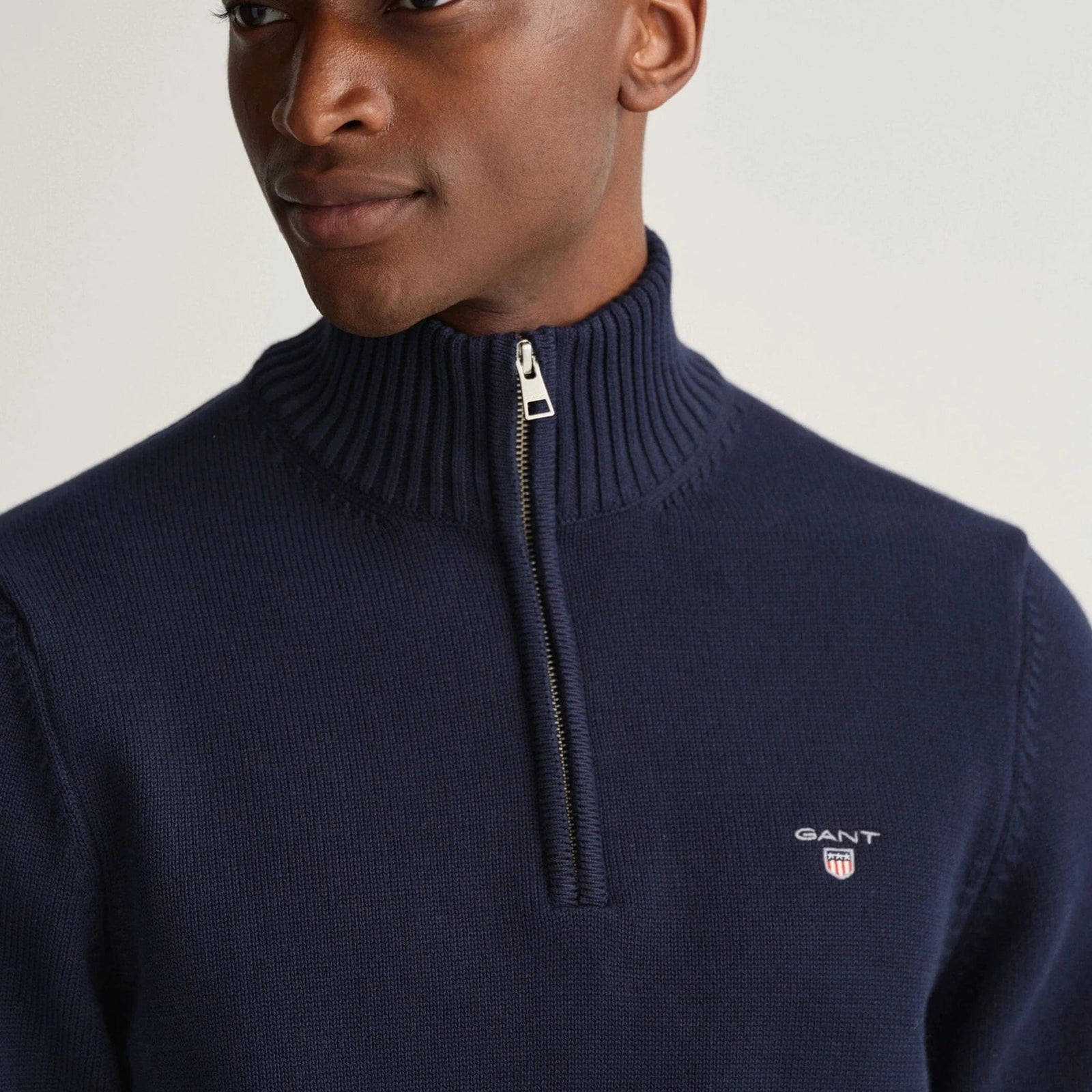 GANT Casual Cotton Half-Zip Sweater In Evening Blue