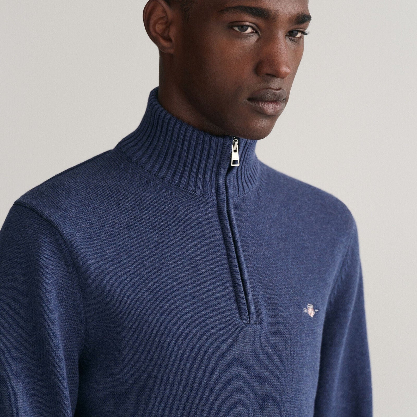 GANT Casual Cotton Half-Zip Sweater in Marine Melange