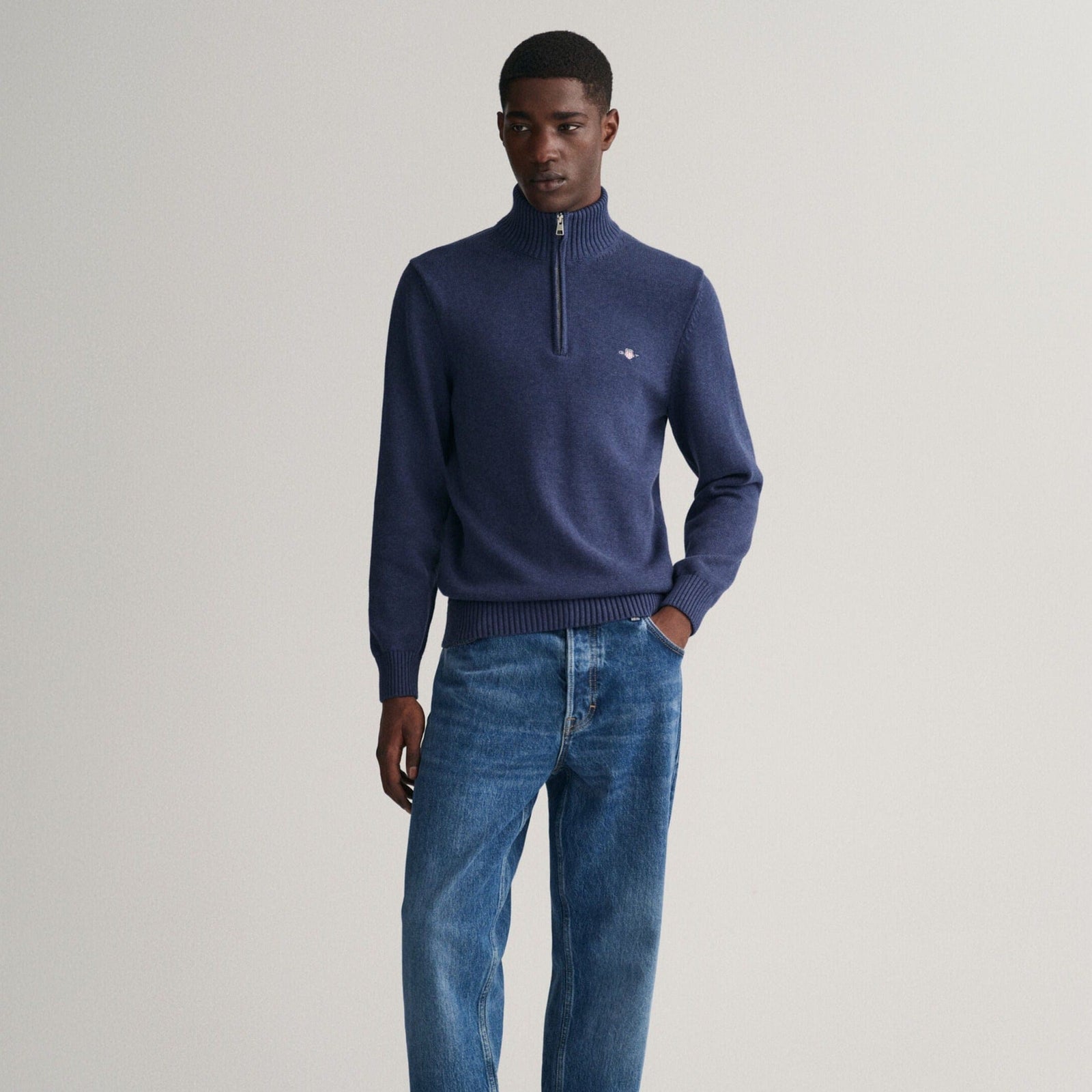 GANT Casual Cotton Half-Zip Sweater in Marine Melange