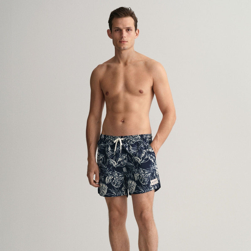GANT Classic Fit Tropical Leaves Print Swim Shorts Marine