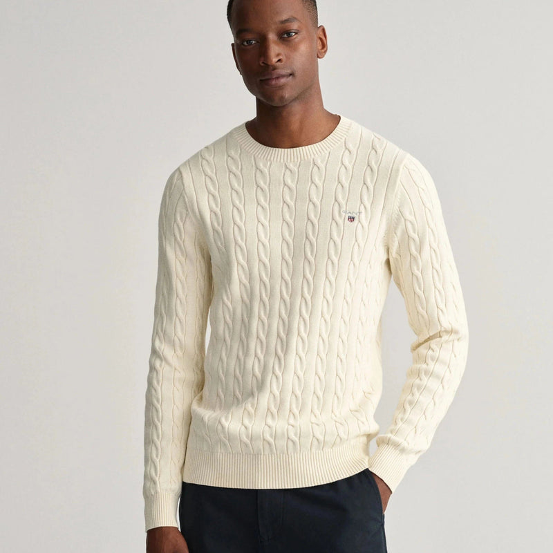 white cotton crew neck sweater