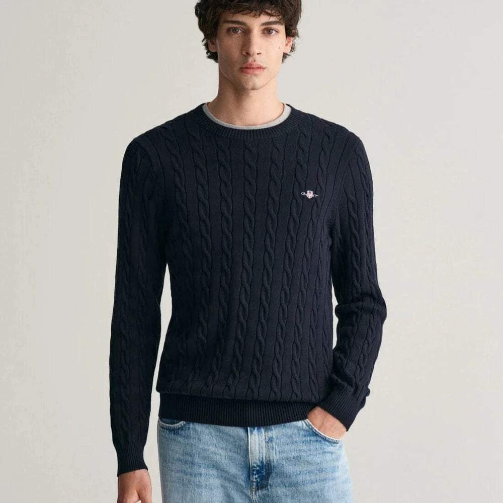 GANT Cotton Cable knit Crew Neck In Blue - Main Image