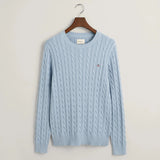 Gant Cotton Cable Knit Crew Neck Sweater in Dove Blue