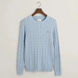 GANT Cotton Cable Knit Crew Neck Sweater in Dove Blue