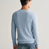 GANT Cotton Cable Knit Crew Neck Sweater in Dove Blue