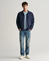 GANT Cotton Cable Knit Crew Neck Sweater in Dove Blue