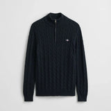 GANT Cotton Cable Knit Half-Zip Sweater In Evening Blue