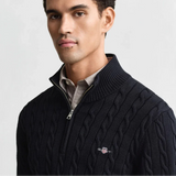 GANT Cotton Cable Knit Half-Zip Sweater In Evening Blue