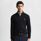 GANT Cotton Cable Knit Half-Zip Sweater In Evening Blue