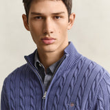 GANT Cotton Cable Knit Half-Zip Sweater In Blue Horizon