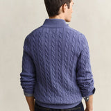 GANT Cotton Cable Knit Half-Zip Sweater In Blue Horizon