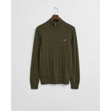 Gant Cotton Cable Knit Half-Zip Sweater In Khaki Green Melange