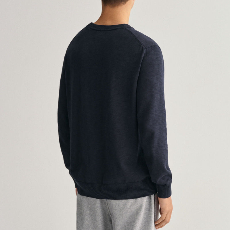 GANT Cotton Flamme Crew Neck Sweater Evening Blue
