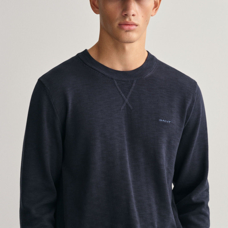 GANT Cotton Flamme Crew Neck Sweater Evening Blue