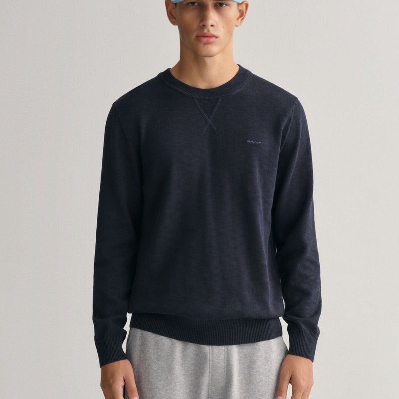 GANT Cotton Flamme Crew Neck Sweater Evening Blue