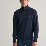 GANT Casual Cotton Half-Zip Sweater In Evening Blue