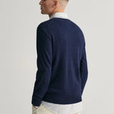 GANT Cotton Linen Crew Neck Sweater in Evening Blue