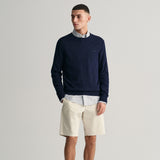 GANT Cotton Linen Crew Neck Sweater in Evening Blue
