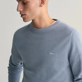 Gant Cotton Piqué Crew Neck Sweater in Dove Blue