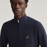 GANT Cotton Piqué Half-Zip Cardigan Navy