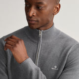 GANT Cotton Piqué Half-Zip Sweater Dark Grey Melange