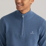 GANT Cotton Piqué Half-Zip Sweater Denim Blue Melange