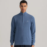 GANT Cotton Piqué Half-Zip Sweater Denim Blue Melange