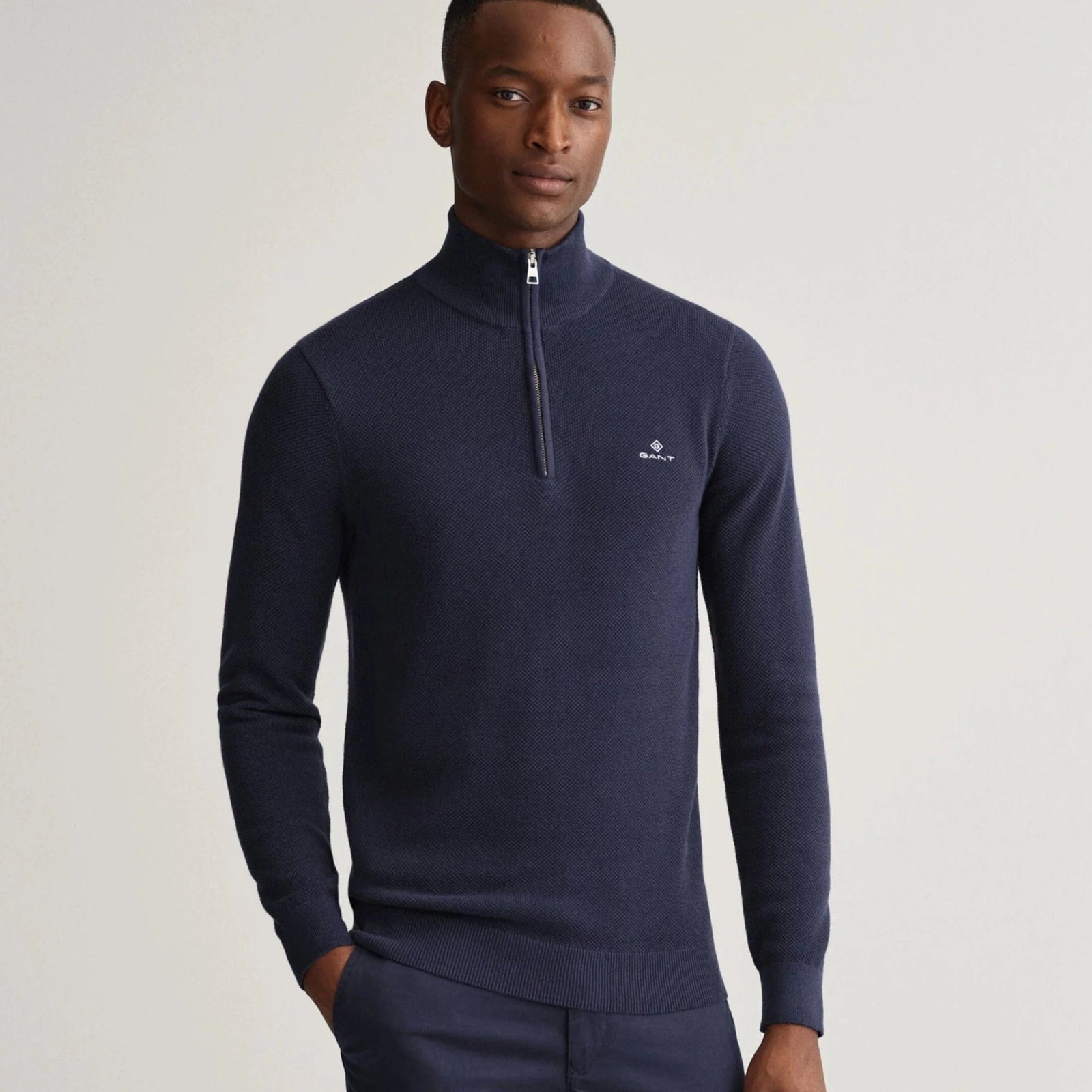 GANT Cotton Piqué Half-Zip Sweater Evening Blue