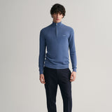 Gant Cotton Piqué Half-Zip Sweater in Denim Blue