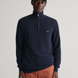Gant Cotton Piqué Half-Zip Sweater in Evening Blue