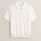 GANT Cotton Rib Half Zip Polo In Eggshell