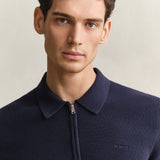 GANT Cotton Rib Half Zip Polo In Evening Blue