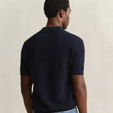 GANT Cotton Texture Polo In Evening Blue