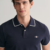 GANT Framed Tipped Piqué Polo Shirt in Evening Blue