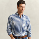 GANT Gingham Linen Blend Shirt Regular In Vintage Blue