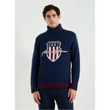Gant Graphic Rollneck Sweater In Evening Blue